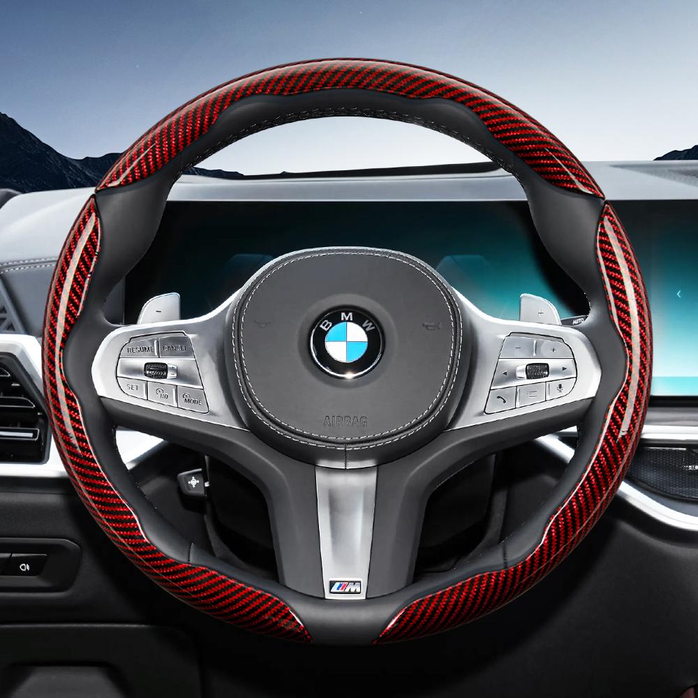 AYCCV1 Carbon fiber texture steering wheel cover for BMW fits X3 3 5 2 4 1 7 8 Series X1 X5 X2 X4 X6 X7 iX i4 i5 i7 Z4 XM iX1 iX2 non slip wear