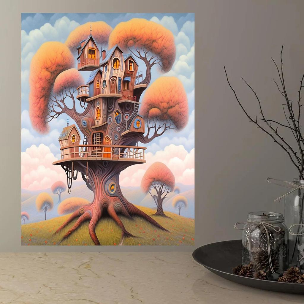 Рамка «сделай сам», картина по номерам для взрослых, комплект, дом на дереве, настенное искусство, пейзаж ручной работы, подарок «сделай сам», для домашнего декора стен 40x50 см