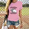 THE Love Between Grandma and Grandkids Knows No Distance Printed T-shirt Women's Cute Elephant Pattern Round Neck Shirt T-shirt