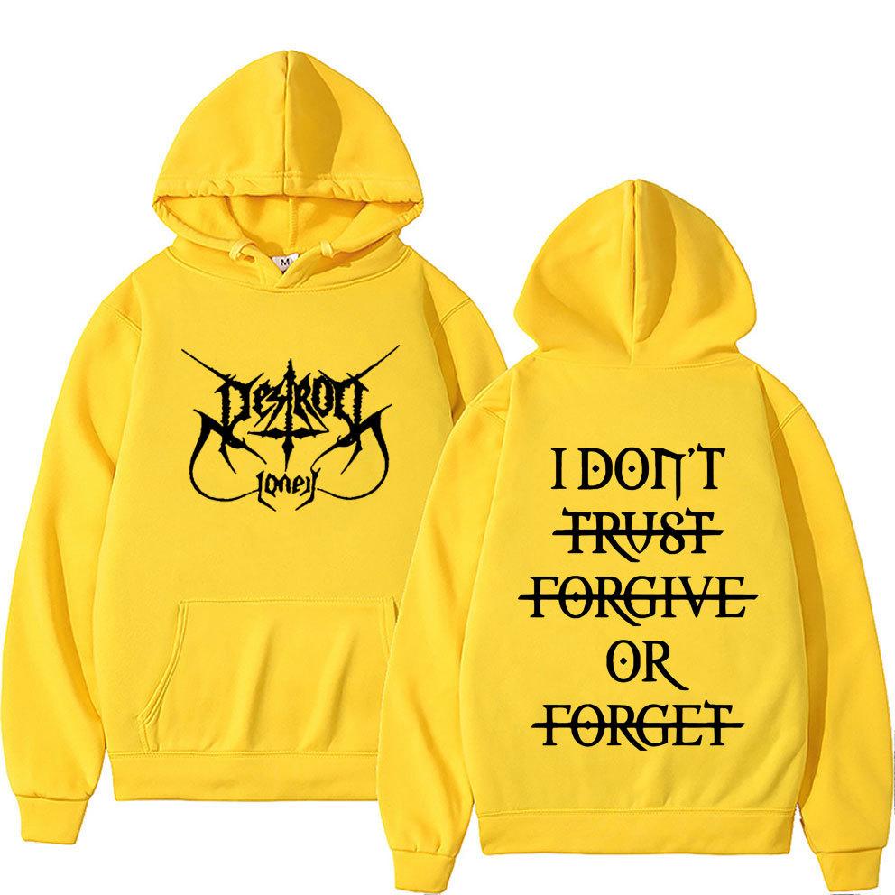 Rapper Destroy Lonely Hoodies I Dont Trust Forgive or Forget Text Letters Graphic Printing Autumn Winter Fleece Sweatshirts