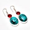 Santa Rosa Turquoise, Garnet Gemstone 925 Silver Plated Earring 1.70"