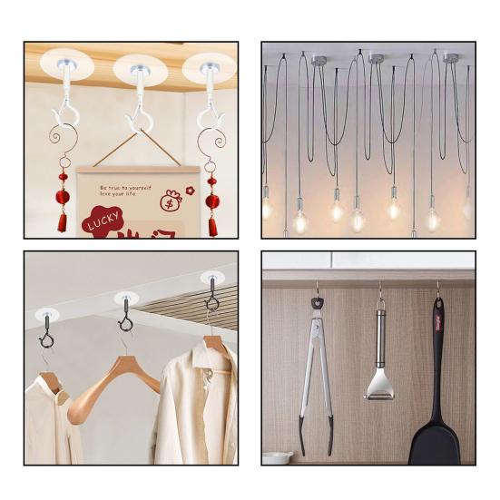 2 Pcs Adhesive Ceiling Hook No Drill Hanging Hook Wall Hook Load-Bearing Eye Hook with Safety Buckle for String Lights Plants Lanterns Wind Chime
