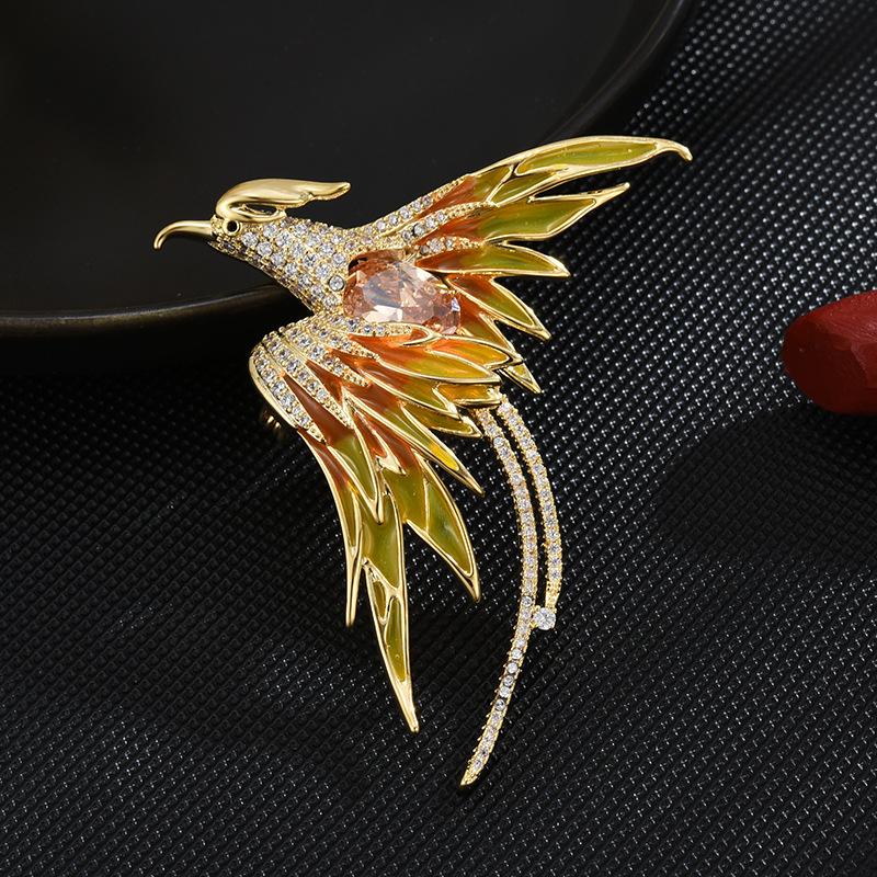 Chinese Style Enamel Color Phoenix Brooch Luxury High-End Animal Brooch Pin Coat Accessories