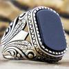 Wei Ya Men's Retro Black Square Agate Pattern Ring - Trendy and Unique Design