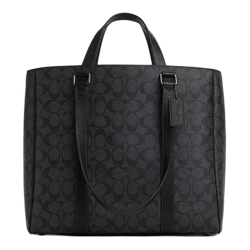 Coach Hudson 32 Signature Двуручная холщовая и кожаная сумка через плечо Большая мужская Черная