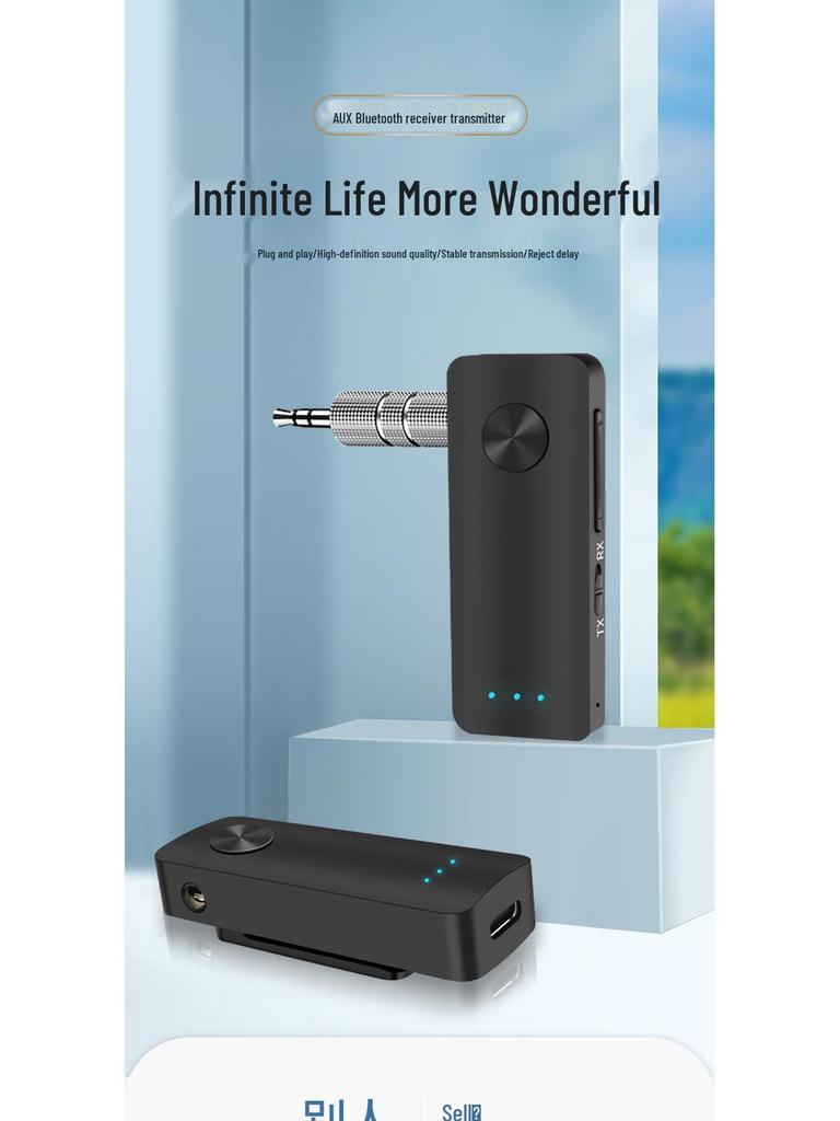 Bluetooth 5.3 Car Transmitter & Receiver - Hands-free Wireless 3.5mm AUX Audio Adapter