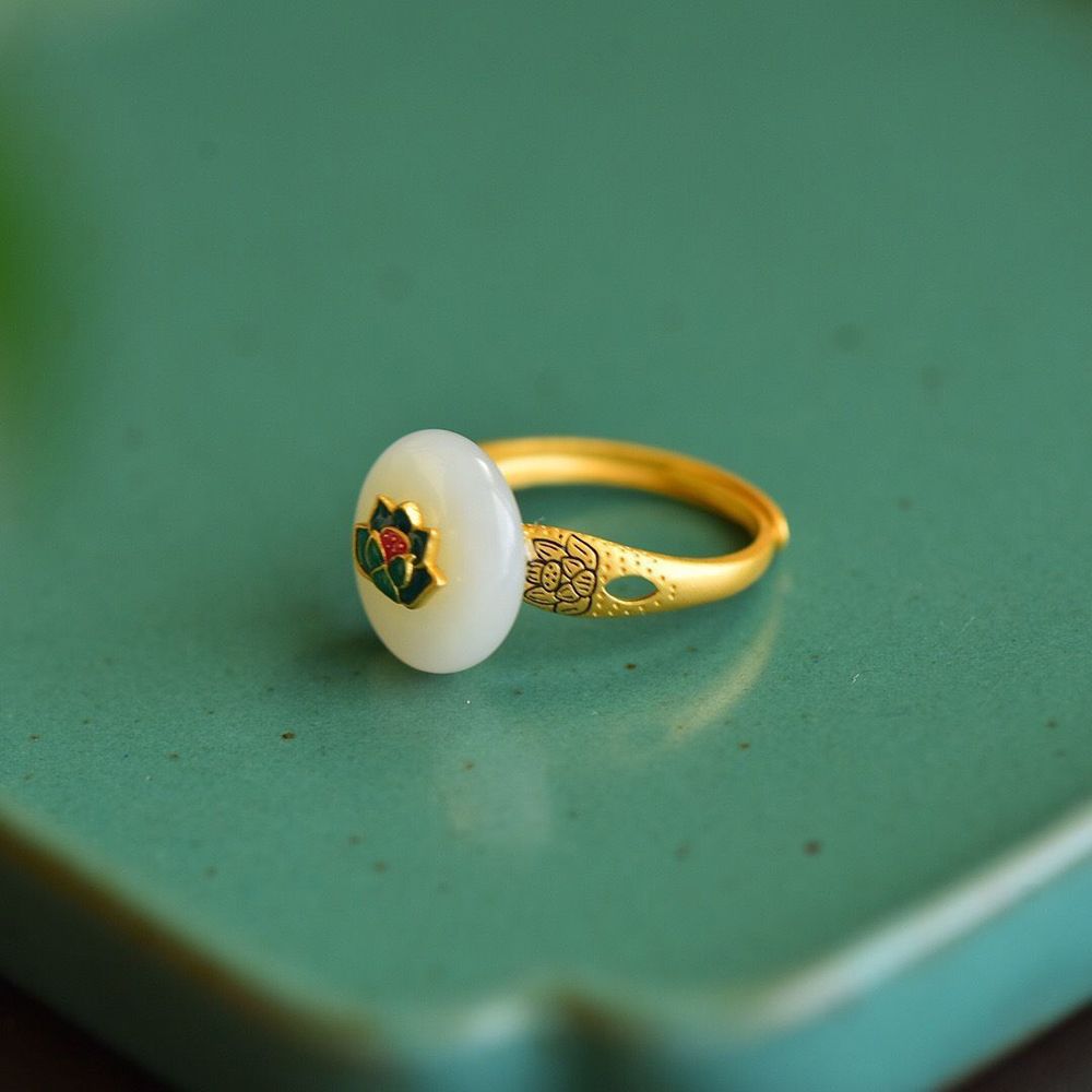fashion Party Jewelry For Girl Trendy Adjustable Chinese Style Ring Lotus Ancient Ring