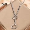 Women Necklace Heart Shape Hollow Chain Adjustable Hip Hop Punk Style Stainless Steel Party Club Performance Neck Jewelry