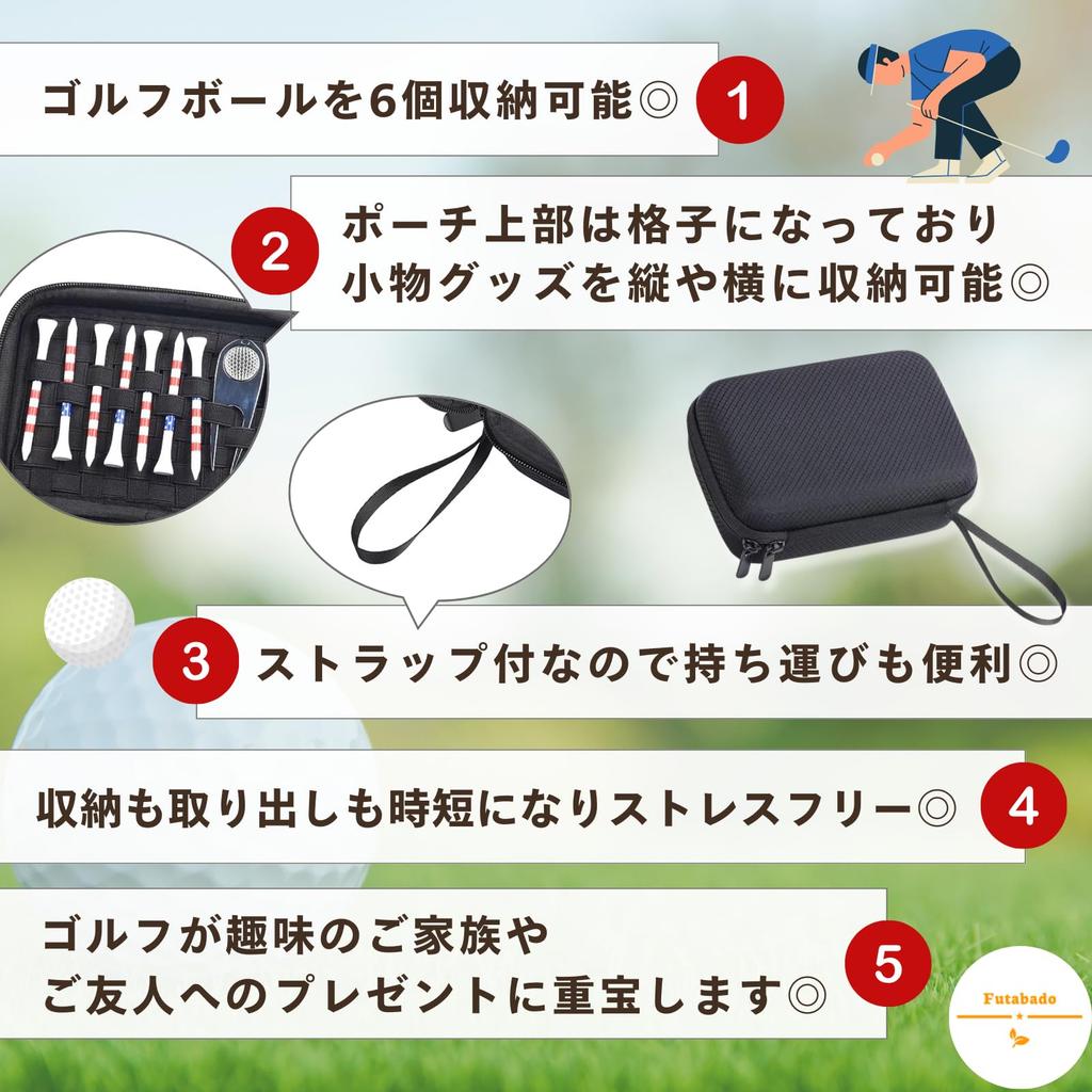 Large Capacity Golf Tee Golf Ball Golf Golf Golf Pouch Holds 6 Case, Pouch, Accessories, Pouch, Tees, (Black, Balls)