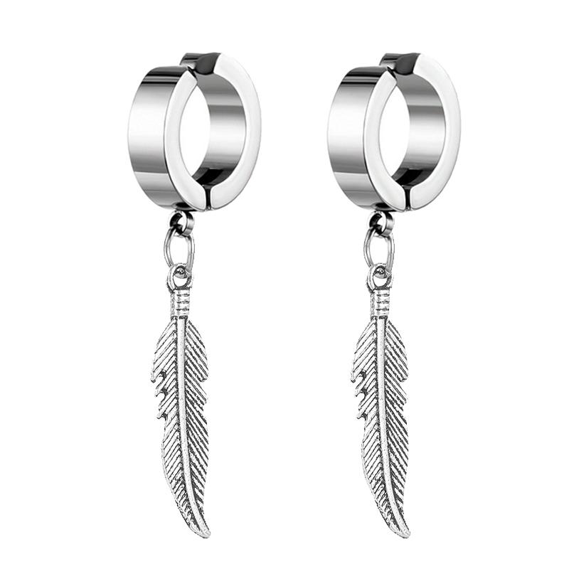 2pc Simple Feather Pendant Ear Studs Man Women Stainless Steel Earrings Unisex Fashion Personality Ear Jewellery Accessorie