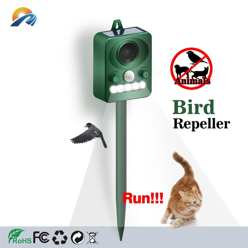 Solar-Powered Ultrasonic Pest & Bird Repeller with Infrared and Flashing Light