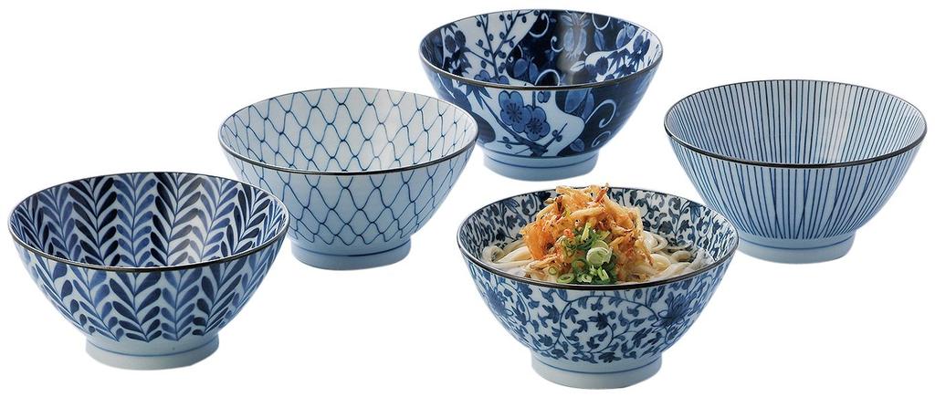 Nishikai Ceramic Picture Presentation Made In Diameter 18 Set of 5 31756 Bowl, Indigo, Change, Box, Japan, Cm,