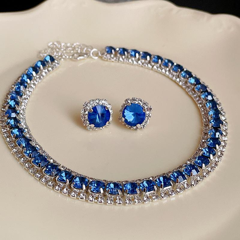 European & American Luxury Zircon Jewelry Set: Retro Clavicle Chain Necklace, Versatile Fashion Accessory