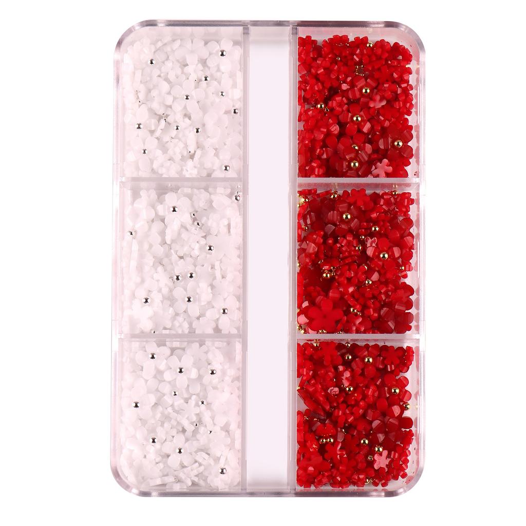 6 Grid Nail Art Jewelry Three-Dimensional Abs Resin Five-Petal Flower Nail Art Jewelry Mixed Color Mixed