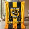 Hull City Custom Name Text Flannel Blanket Soccer Logo Personalized Fleece Throw Blanket Special Gift For Sofa Bedroom Home