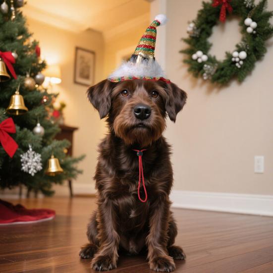 Кошачья рождественская шляпа Питомец Блестящая золотая рождественская шляпа Шляпа для щенка с перьями для кошек и маленьких собак Реквизит для фото Праздничный наряд