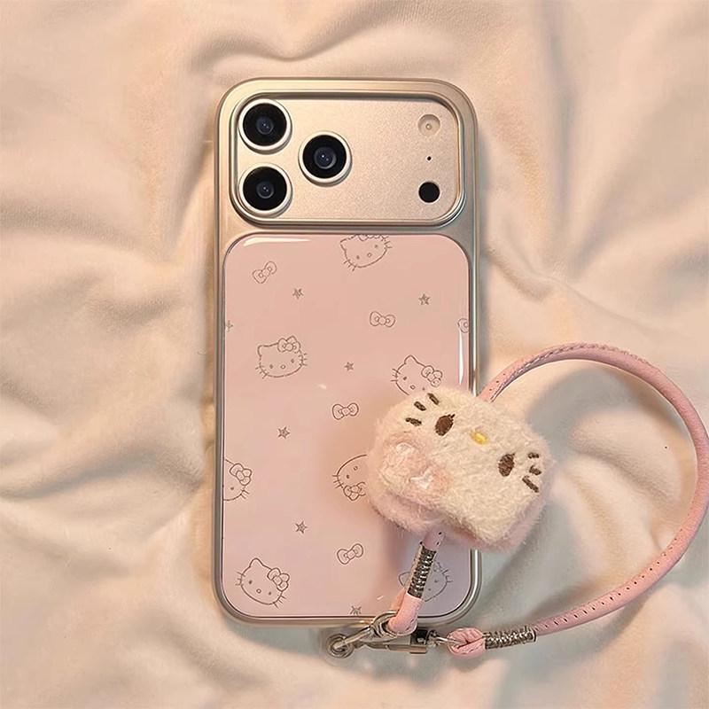 Совместим с Apple iPhone 17ProMax 16 15 14 Розовый Гальванизированный Звездный Кот Мультяшный Шнурок Чехол для Телефона (женский)