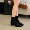 Khaki Square Head Thick Heel Short Boots Women's 2025 Autumn and Winter New Suede Elastic Thin Boots Martin Boots