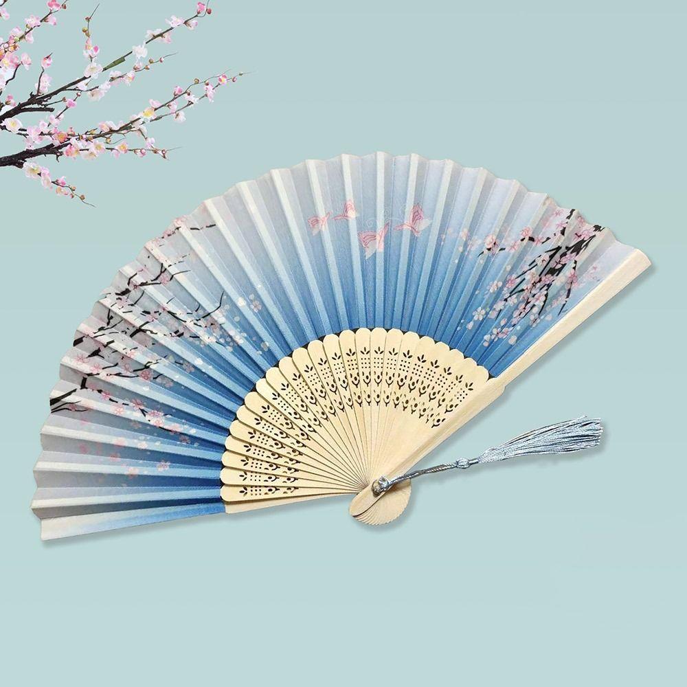 Silk Hand Fan Colorful Shank Classical Dance Fan Vintage Folding Fan Clothing Accessories
