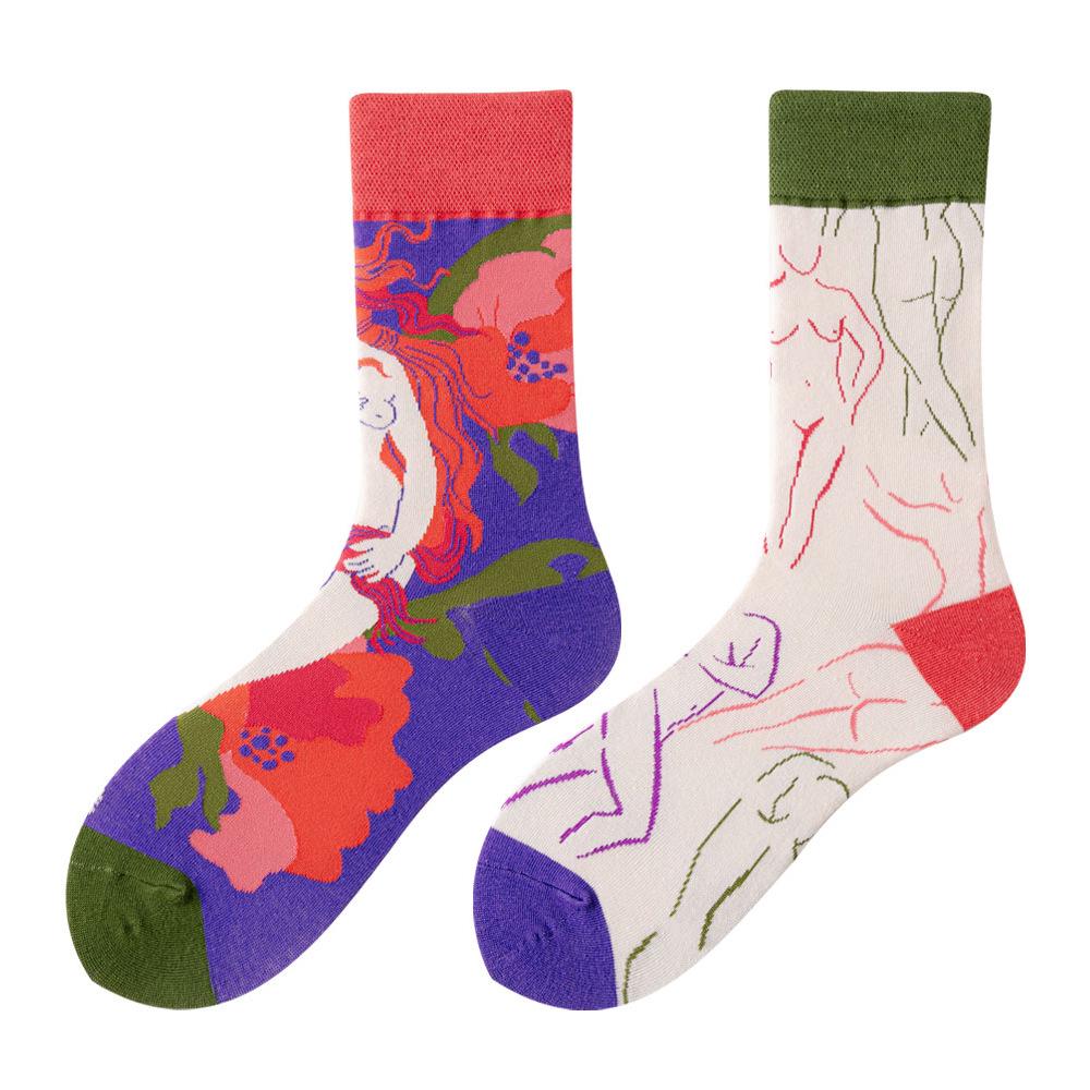 Asymmetric Colorful Christmas Cotton Socks for Couples