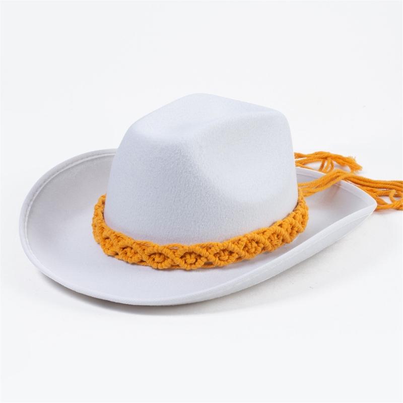 Lightweight Cowboy Hats Ethnic Style Women Wear Resistant Cowboy Hats with Weaving Hat Rope Adult Outdoor Sunproof Hat