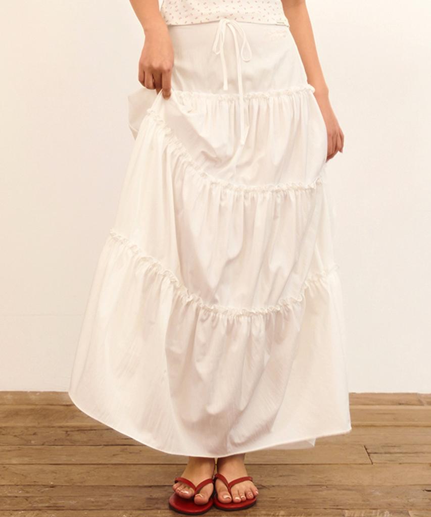 Naked Surf Club Shirred Tiered Long Skirt (White)