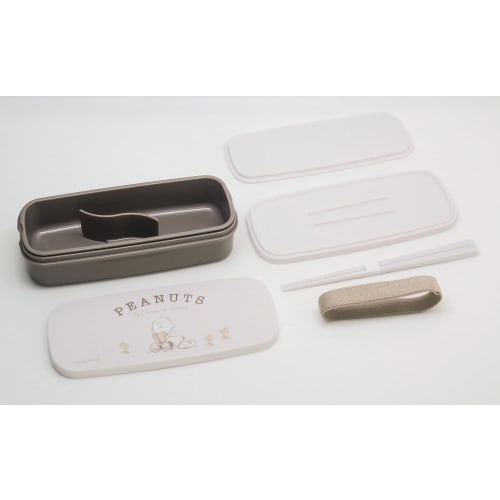 OSK PEANUTS EVERYDAY Snoopy Bento Box, 2-Tier Lunch Box with Chopsticks, Dividers, and Lunch Belt, 640ml Capacity, Made in Japan, Dishwasher and Micro