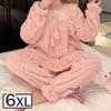 Women Winter Warm Pajamas Sets Thick Coral Fleece Sleepwear Flannel Plus Size Pyjamas Night Wear Home Clothes M-6XL