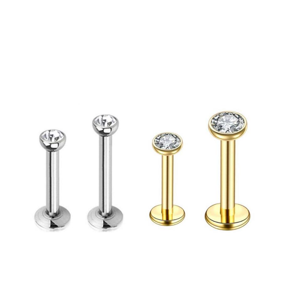 Серьга-лабрет из нержавеющей стали 316L с цирконием, закрепленным крапанами