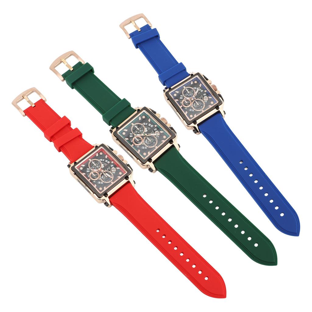 Men Quartz Watch Silicone Strap Water Resistant Luminous Fashion Casual Hollow Men Analog Chronograp