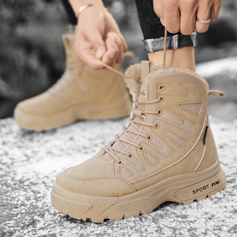 Outdoor waterproof mountaineering tactical boots fleece warm outer wear non-slip snow boots high-top sports cotton shoes