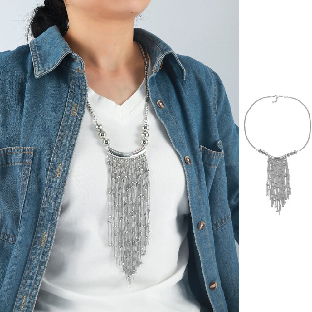 Exaggeration Tassel Long Necklace Tassel Bead Multi-layer Long Sweater Chain Jewelry Accessories Neckchain