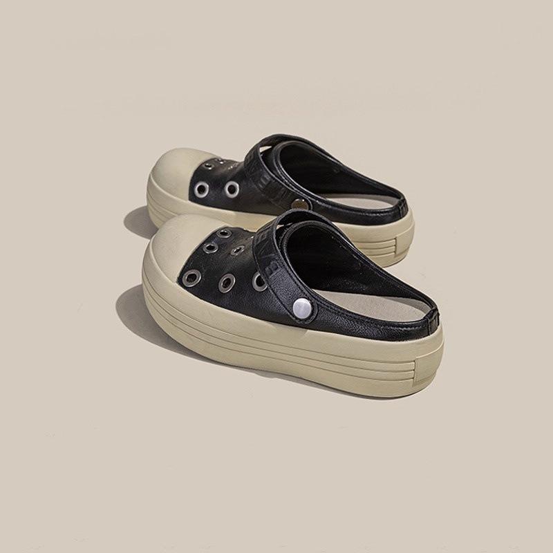 Thick Bottom Design Sense Mango Head Bag Head Half Slippers Women's Summer New Metal Buckle Hole Outside Wear Tide