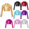Kids Girls Shiny Metallic Hip Hop Dance Crop Top Sequins Long Sleeve T-Shirt Jazz Ballet Modern Dancewear