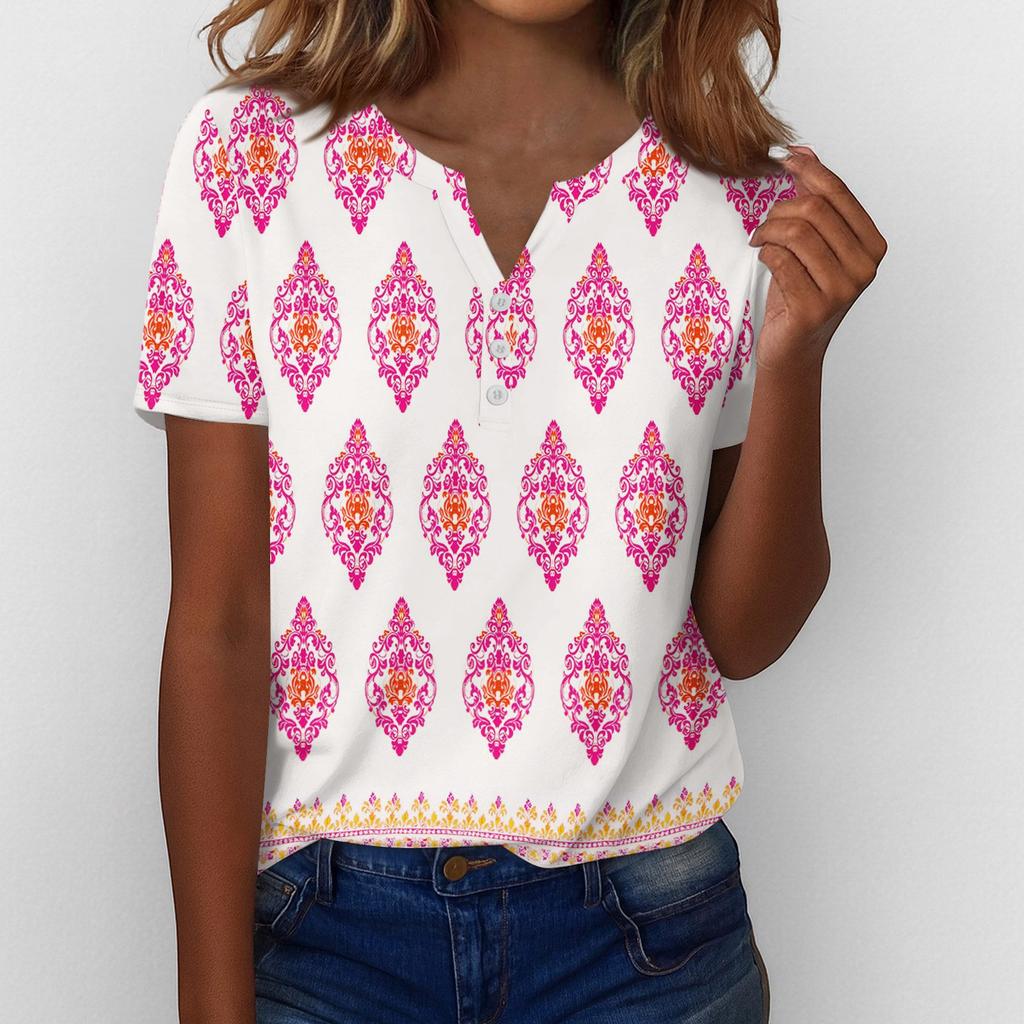 Летние топы для женщин Блузки на пуговицах для женщин Нарядные повседневные футболки с V-образным вырезом