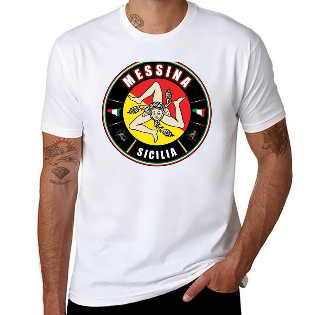 Messina Sicilia Italia Bandiera Flag Tshirt Plus Size Basic Short Sleeve Top