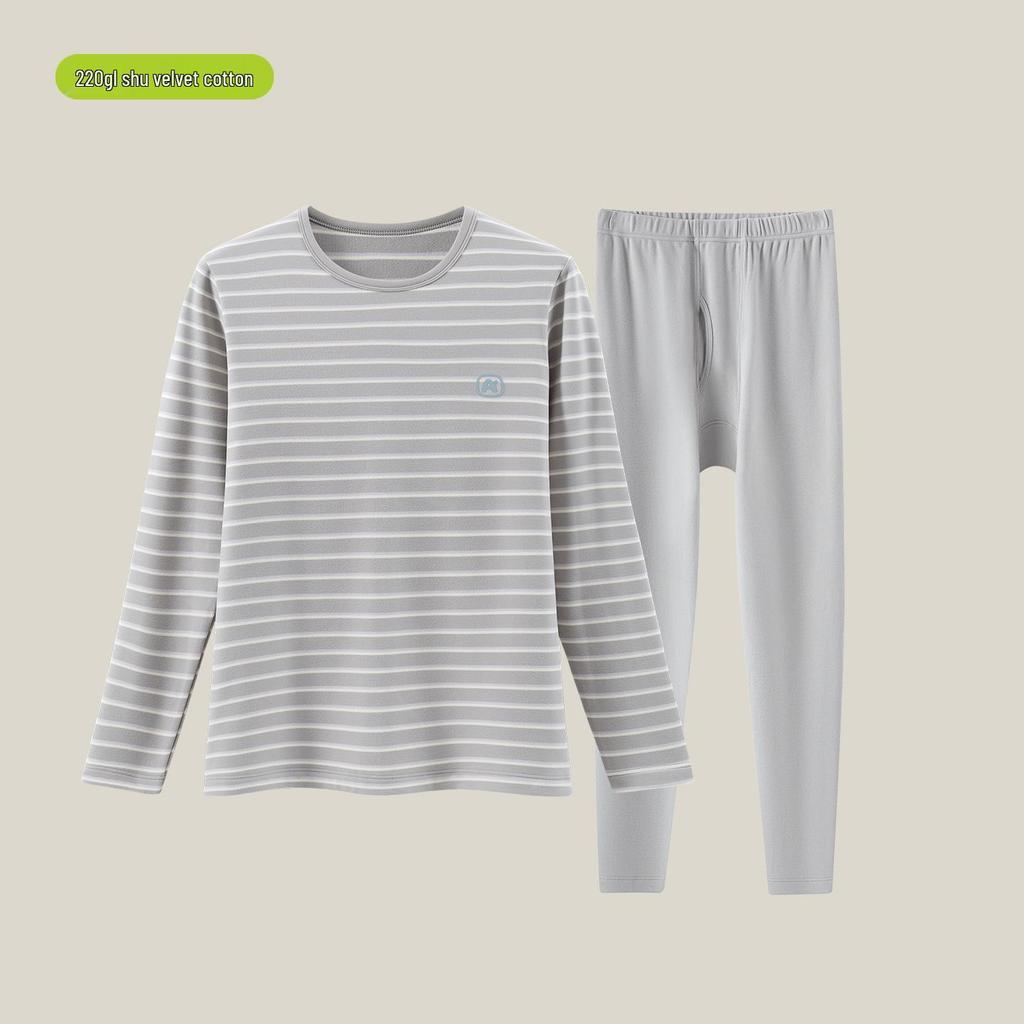 2025 Новый подростковый полосатый теплый флисовый комплект нижнего белья из бархата и хлопка с лайкрой для осени/зимы