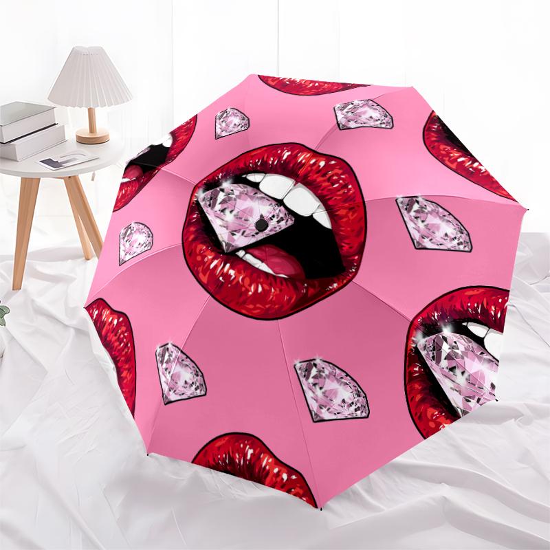 1PC lip theme Umbrella Portable Folding Umbrella Iron Frame Hole Bone Structure Outdoor Home Umbrella A22