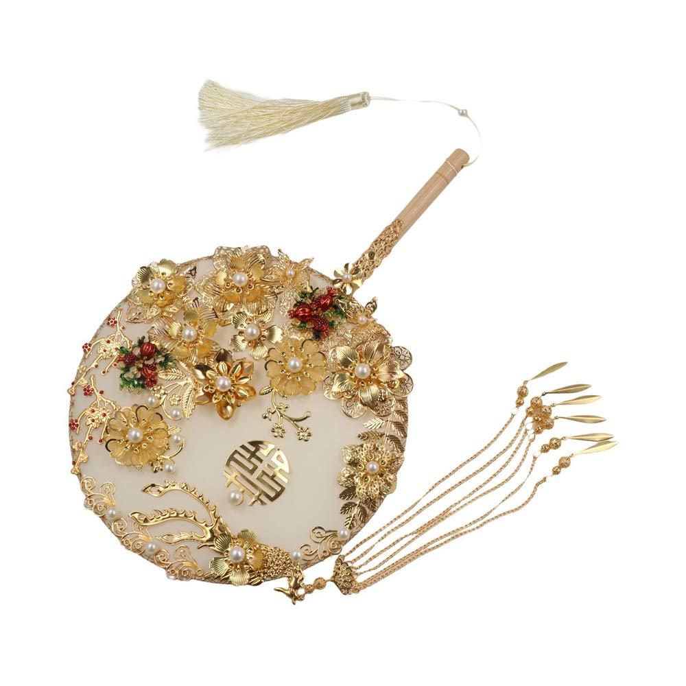 Decorative with Pendant Chinese Wedding Hand Bouquets Bridal Group Fan Chinese Fan Embroidery Fan