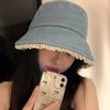 Милая панама с кружевным краем Джинсовая шляпа-ведро Летняя дорожная шляпа от солнца Защита от солнца Показывает лицо Маленькая простая шляпа-ведро в стиле