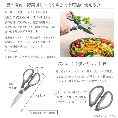 Takeda Corporation RH-20 Removable Kitchen Scissors, Gray, 20 x 8 x 1 cm, Washable and Removable