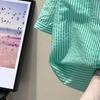 Лето 2024 Женская Повседневная Мода Элегантный Повседневный Сращенный Асимметричный Пуловер Полоска С Открытыми Плечами Шифоновая Рубашка с Коротким Рукавом