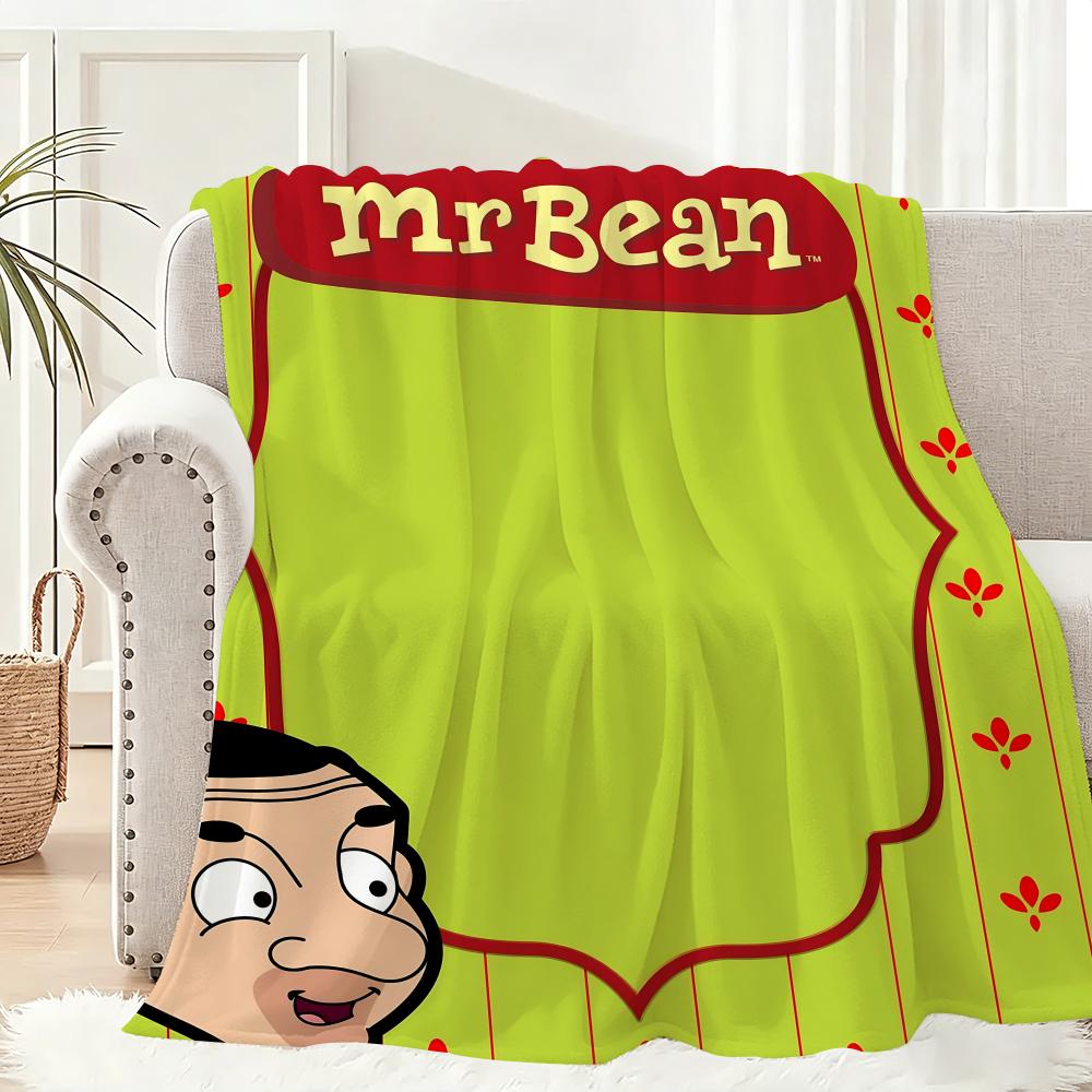 M-Mr. Bean Cartoon Throw Lightweight 240g Flannel Blanket Soft Skin-friendly for Summer Cooling