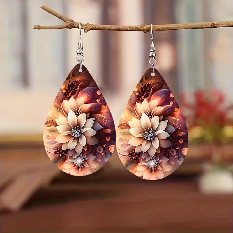 1 пара, синие, оранжевые и розовые кожаные серьги с тиснением в виде цветка, элегантные серьги-подвески для женщин, легкие серьги, ювелирные изделия