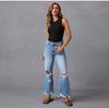 2025 Новые синие широкие брюки, потертые джинсы с высокой талией и рваными узорами, повседневные прямые женские брюки без растяжек