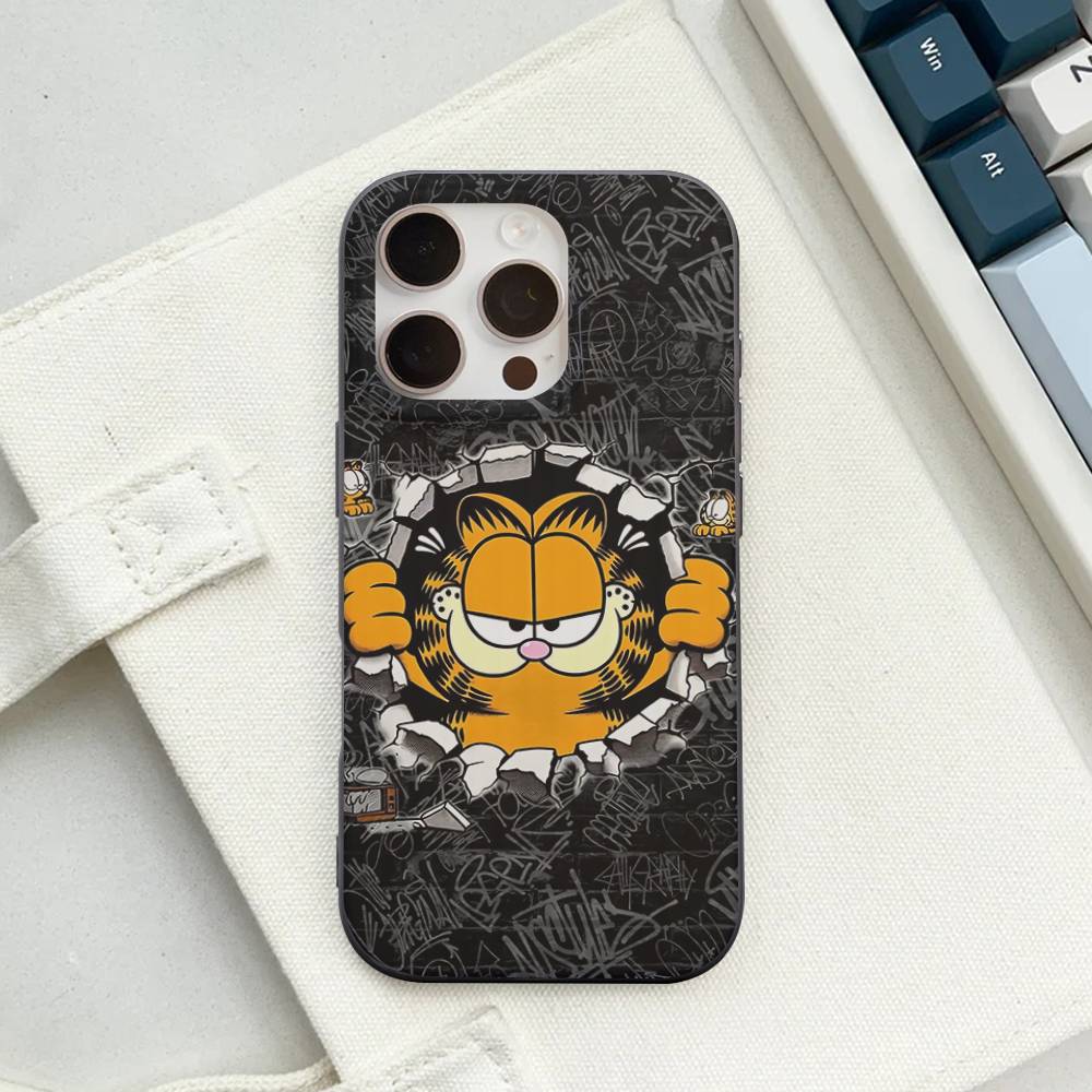 Милый Аниме Кот Гарфилд Чехол с Гофрированным Рисунком для IPhone 16E SE4 12 17 16 15 14 13 11 Pro Max Полосатая Крышка