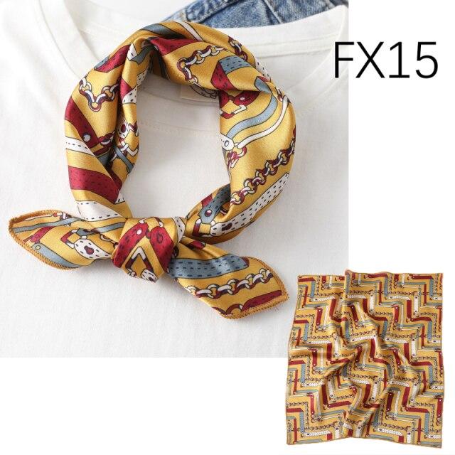 New Silk Scarf Square Women Fashion Dot Plaid Print Neckerchief Ladies Work Scarves Small Winter Foulard Bandana Hair Tie Band