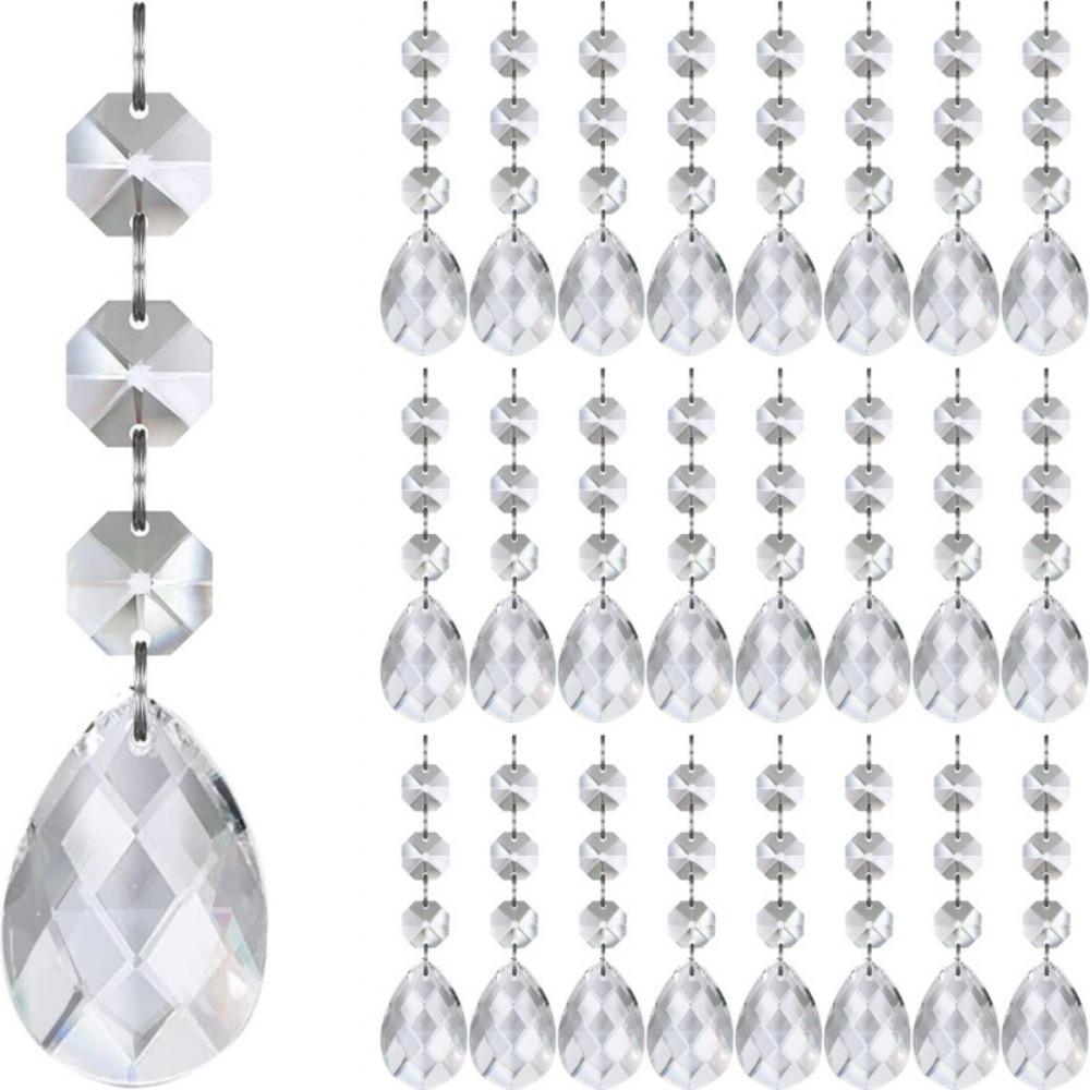 30Pcs Clear Acrylic Christmas Snowflake Ornaments Teardrop Shape Shock-Resistant Crystal Snowflake Pendants DIY Sparkling