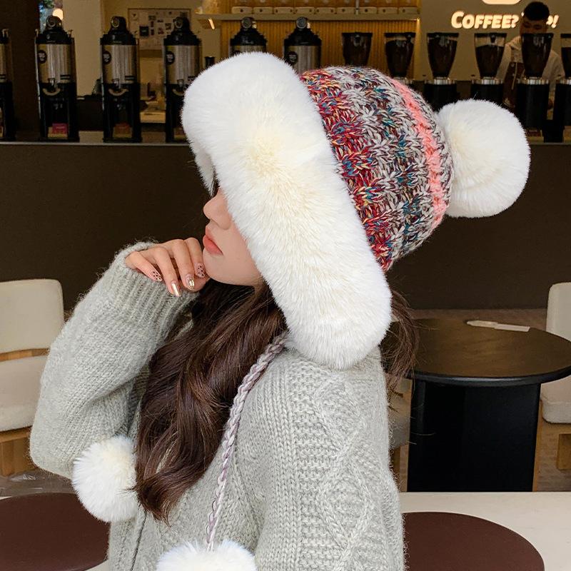 Women's Autumn and Winter Wool Knitted Hat Plush Thickened Warm Windproof Hat Cold Ear Protection Hat for Casual & Formal Outfits, Cold Weather Gear