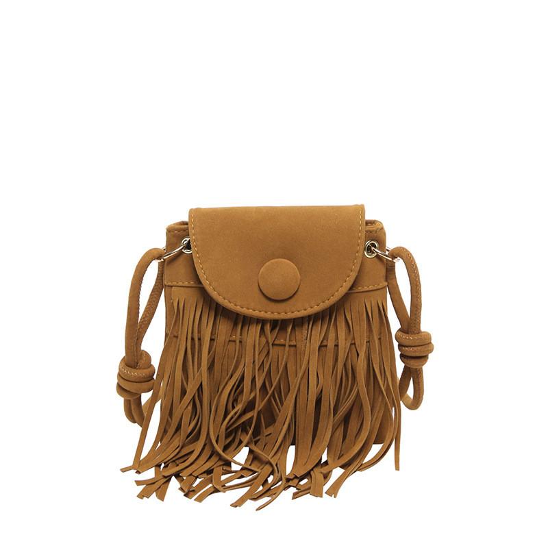 Vintage Style Suede Crossbody Bag For Women With Trendy Fringe Design In Black Brown And Tan